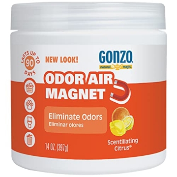 Picture of The Gonzo-Gopher Trap 4041EA Gonzo Natural Magic Odor Air Magnet - Eliminates Odors from Closets, RV's, Rental Properties, Cars, Pet Areas, Bathrooms, Trash Areas Caused by Smoke, Pets, Garbage, 14oz, Citrus Scent (EA)