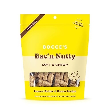 Picture of Bocce's Bakery BCB-A10105 Bocce's Bakery Bac'n Nutty Soft & Chewy Dog Treats, Wheat-Free PB & Bacon Flavored All Natural Limited Ingredient Oven Baked Cookies for Dogs, 6 oz Bag (EA)