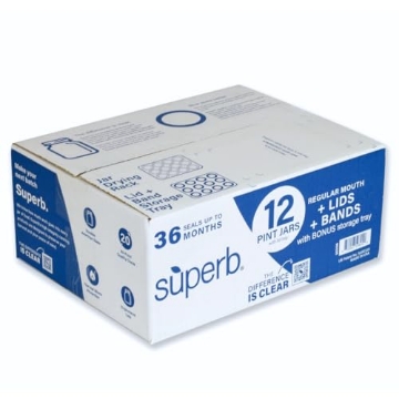 Picture of SUPERB SEALING SOLUTIONS LLC 90325 Regular Mouth Glass Mason Canning Jars with Lids & Bands (12 Count) by Superb - Made in the USA (Pint) (EA)