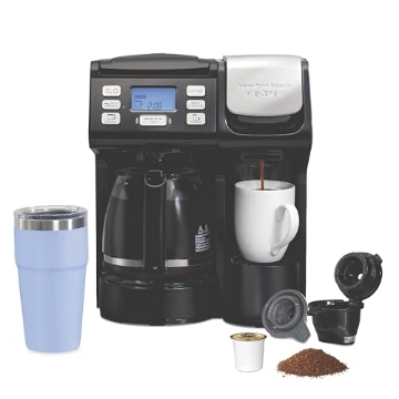 Picture of Hamilton Buhl 49902 Hamilton Beach FlexBrew Trio 2-Way Coffee Maker, Compatible with K-Cup Pods or Grounds, Combo, Single Serve & Full 12c Pot, Black - Fast Brewing (49902) (EA)