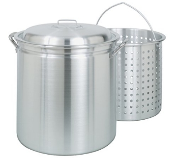 Picture of Bayou Classic 4034 Bayou Classic 4034 34-qt Aluminum Stockpot w/Basket Features Domed Vented Lid Heavy Riveted Handles Perforated Aluminum Basket Perfect For Boiling Steaming and Canning Handcrafted Desig (EA)