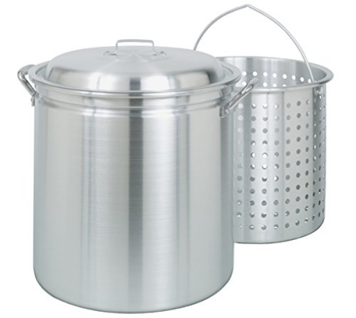 Picture of Bayou Classic 4034 Bayou Classic 4034 34-qt Aluminum Stockpot w/Basket Features Domed Vented Lid Heavy Riveted Handles Perforated Aluminum Basket Perfect For Boiling Steaming and Canning Handcrafted Desig (EA)