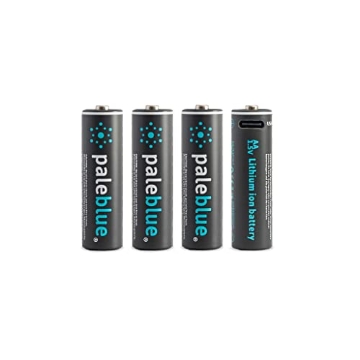 Picture of PALE BLUE EARTH PB-AA-C USB Rechargeable AA Batteries by Pale Blue, Lithium Ion 1.5v 1700 mAh, Charges Under 1 Hours, Over 1000 Cycles, 4-in-1 USB-A to USB-C Charging Cable, LED Charge Indicator, 4-Pack (EA)