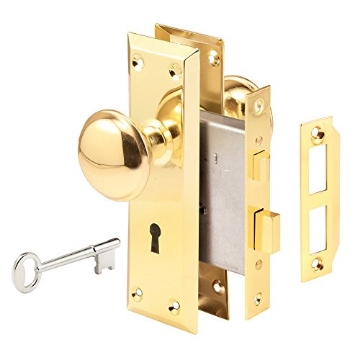 Picture of Prime E 2293 Prime-Line E 2293 Mortise Keyed Lock Set with Polished Brass Knob – Perfect for Replacing Broken Antique Lock Sets and More, Fits 1-3/8 In.-1-3/4 In. Interior Doors, Polished Brass (Single Pack) (EA)