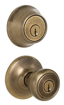 Picture of Kwikset 96900-254 Kwikset 96900-254 Antique Brass Entry Knob & Single Cylinder Deadbolt Pack (EA)
