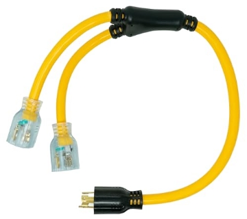 Picture of Coleman Woods Wire 019348802 Southwire 3-Feet Generator Power Cord Adapter; 10/4 Splitter Y Adapter; L14-30P to (2) 10/3 Lighted 5-20R, 01934 (EA)