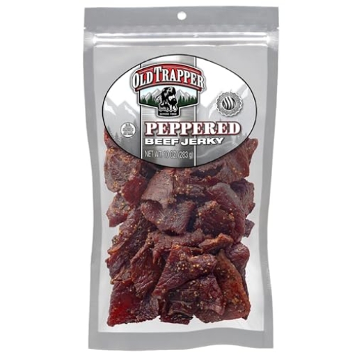 Picture of OLD TRAPPER SMOKED PRODUCTS INC 22212T Old Trapper Beef Jerky, Peppered 10-Ounce Pack, Spicy Meat Snacks for Lunches or Between Meals, 11 Grams of Protein, Zero Grams of Fat, and 70 Calories per Ounce (Pack of One) (EA)