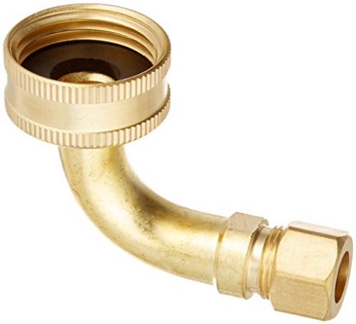 Picture of Plumb Pak PP84RB Keeney PP84RB Dishwasher Elbow Compression Inlet by Garden Hose Swivel, 3/8" x 3/4", Rubbed Brass (EA)