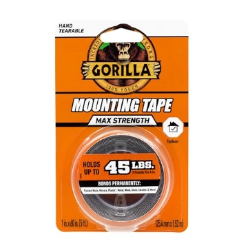 Picture of GORILLA 112962 Gorilla® Max Strength Mounting Tape, Double-Sided, Instant Hold, Permanent Bond with Reinforced Strength, 1 inch x 60 inches, Black (Pack of 1) (EA)