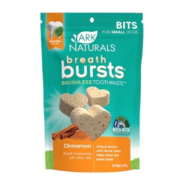 Picture of ANTELOPE PETS ARK A43002 ARK NATURALS Breath Bursts Brushless Toothpaste Dog Treats, Dog Dental Bits for Small Breeds, Unique Texture Helps Clean Teeth & Freshen Breath, Cinnamon, 4 oz, 1 Pack (EA)