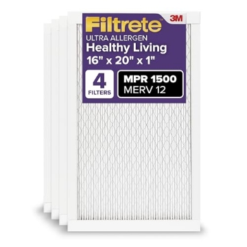 Picture of Filtrete 2000-4-HR Filtrete 16x20x1 AC Furnace Air Filter, MERV 12, MPR 1500, CERTIFIED asthma & allergy friendly, 3 Month Pleated 1-Inch Electrostatic Air Cleaning Filter, 4-Pack (Actual Size 15.69 x 19.69 x 0.78 in) (PK-4-EA)