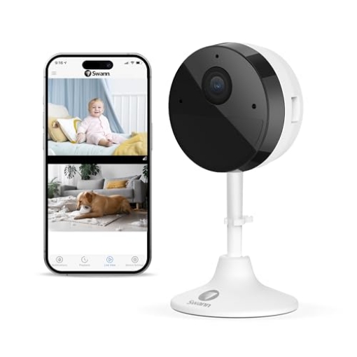 Picture of SWANN(TM) SWIFI-2KICAM-US Swann Wi-Fi Baby Monitor Security Camera, 2K Quad HD Powered Home Surveillance Cameras with Night Vision,2-Way Talk, Siren, Heat and Motion Triggered Mobile Alerts, Free Cloud & Local Recording (PK-8-EA)