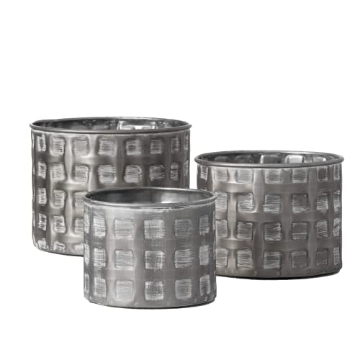 Picture of SULLIVANS MET1683 Sullivans Embossed Metal Planter Set of Three (3), Checker Pattern 5" H, 5.25" H & 7.25" H (EA)