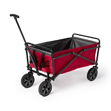 Picture of SEINA INC SUW-300 Seina Heavy Duty Steel Compact Collapsible Folding Outdoor Portable Utility Cart Wagon w/All Terrain Rubber Wheels and 150 Pound Capacity, Red/Gray, Large (EA)