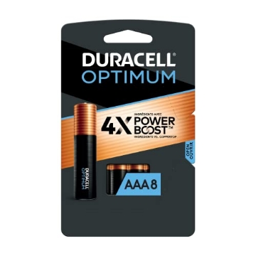 Picture of DURACELL(R) OPT2400B8PRT Duracell Optimum AAA Batteries with Power Boost Ingredients, 8 Count Pack Triple A Battery with Long-lasting Power, All-Purpose Alkaline AAA Battery for Household and Office Devices (PK-8-EA)
