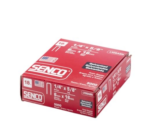 Picture of SENCO FASTENING SYSTEMS L10BABN Senco L10BABN 18 Gauge by 1/4" Crown by 5/8" Electro Galvanized Staples (5, 000per Box) (EA)