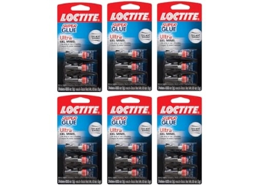 Picture of Loctite 1906107 Loctite Super Glue Ultra Gel Minis, Clear, 0.03 fl oz Tubes, 6 (3 Pack) - Superglue for Plastic, Wood, Metal, Crafts & Repair, Cyanoacrylate Adhesive Instant Glue, Quick Dry (PK-6-EA)