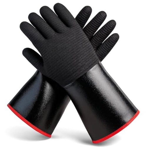 Picture of STARMADE GROUP LLC SW214D BBQ Gloves - Waterproof and Extreme Heat Resistant up to 932°F - Food-Grade Neoprene Rubber Mitts for Cooking, Grill, Grilling, Oven, Baking, Fire Pit - Non-Slip Grip, Cotton Lining and 14” Sleeve (EA)
