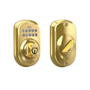 Picture of Ingersoll Rand BE365VPLY505 Schlage BE365 V PLY 505 Plymouth Keypad Deadbolt, Electronic Keyless Entry Lock, Bright Brass (EA)