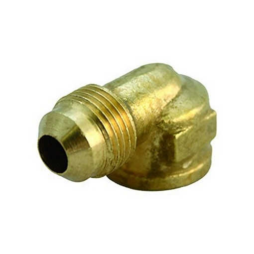 Picture of JMF COMPANY 4506275 JMF 15/16 in. Dia. x 3/4 in. Dia. Flare to FPT to Flared Yellow Brass Elbow (EA)