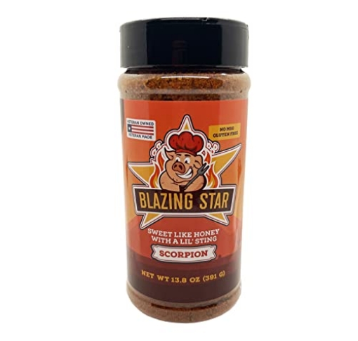 Picture of BLAZING STAR BZ00120-C Blazing Star Scorpion Rub – Extra Spicy BBQ Rub with Trinidad Scorpion Peppers – Bold Seasoning for Ribs, Wings, Chicken, Pork, and Beef – Veteran Owned (13.8 oz) (EA)