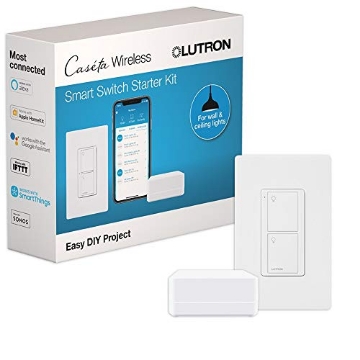 Picture of LUTRON ELECTRONICS CO P-BDG-PKG1WS Lutron Caseta Original Smart Light Switch Kit w/ Wall Plate and Smart Hub, Compatible w/ Alexa, Apple Home, Google Home, Single-Pole/3 Way, 5 Amp, P-BDG-PKG1WS (EA)