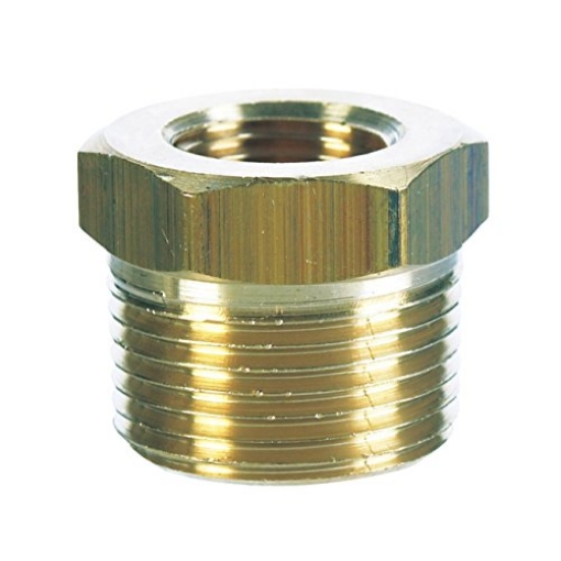 Picture of JMF COMPANY 4338679 JMF 1/2 in. Dia. x 3/8 in. Dia. MPT To FPT Yellow Brass Hex Bushing (PK-10-EA)
