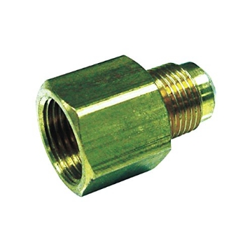 Picture of JMF COMPANY 4506010 JMF 3/8 in. Dia. x 1/2 in. Dia. Female Flare to Male Flare Yellow Brass Reducer (PK-5-EA)