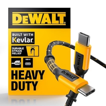 Picture of DEWALT(R) 131 1354 DW2 DEWALT Heavy Duty USB C Cable, Jobsite 60 Watt USB C Cable, High Speed Type-C to Type-C, Fast Charge PD USBC Fast Charging Cord for iPhone 16/15 Plus Pro Max, MacBook, iPad, Samsung Galaxy, 6 ft (EA)