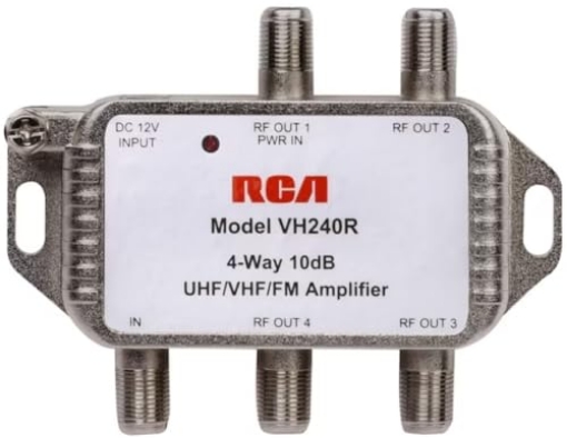 Picture of RCA VH240R RCA VH240R 4-Way Video Signal Amplifier & Splitter; Use with RG6 or RG59 Coaxial Cable; Amplifies VHF, UHF, and FM Signals by 10dB (EA)