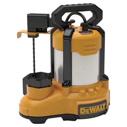 Picture of DEWALT(R) DXWP62383 DEWALT® 1/3 HP Stainless Steel and Cast Iron, Efficient, Fully Submersible Sump Pump with Piggy-Back Vertical Float Switch, 10-Foot Cord, 75 GPM / 4500 GPH (EA)
