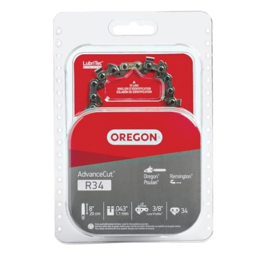 Picture of Oregon Laminations Company R34 Oregon R34 AdvanceCut Replacement Chainsaw and Pole Saw Chain, for 8" Guide Bars, 34 Drive Links, Pitch: 3/8" Low Profile, .043" Gauge (EA)