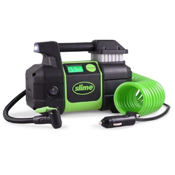 Picture of Slime 40063 Slime 40063 Tire Inflator, Portable Car, SUV, 4x4 Air Compressor, Elite Heavy Duty, Inflate Right Automatic Shut Off, with Digital 99 psi Display, Long Hose and LED Light, 12V, 3 min Inflation (EA)