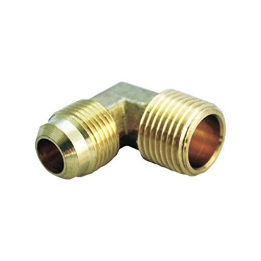 Picture of JMF COMPANY 4503041 JMF 5/8 in. Dia. x 1/2 in. Dia. Flare To MPT To Elbow Yellow Brass Elbow (PK-5-EA)