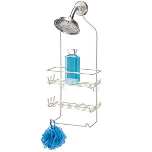 Picture of IDESIGN 58694 iDesign Milo Metal Wire Hanging Shower Caddy, Baskets and Towel Bar for Shampoo, Conditioner, and Soap with Hooks for Razors, Towels, and More, 4.5" x 9" x 21.25" - Satin Silver (EA)