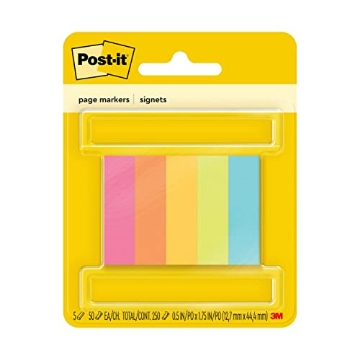 Picture of Post-it 670-5AF Post-it Page Markers, Assorted Colors, 1/2 in x 2 in, 50 Sheets/Pad, 5 Pads/Pack (670-5AF) (EA)