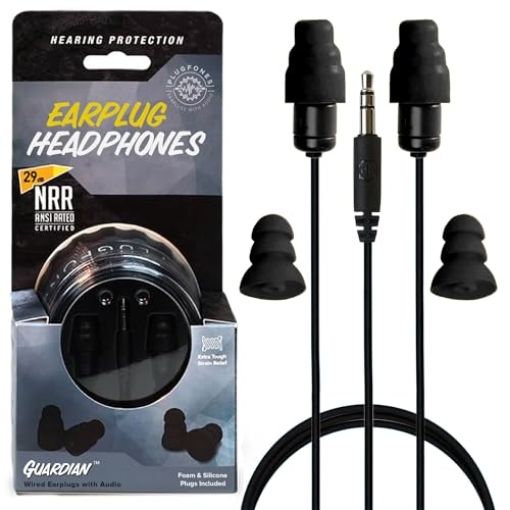 Picture of INNATE DEVICES PG-BB Plugfones Guardian Earplug Headphones - OSHA Compliant Noise-Reducing in-Ear Headphones with Hearing Protection - Wired Hybrid Design for Work and Travel - Includes Silicone & Foam Earplugs - Black (EA)