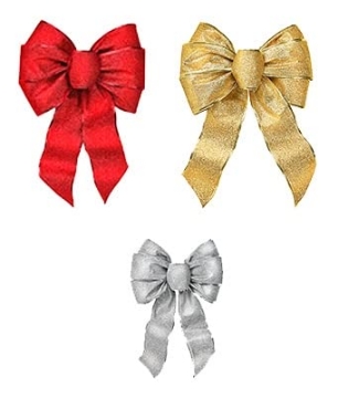 Picture of HOLIDAY LIGHT RAIL LLC 6166 Holiday Trims Christmas Bow Bow Assortment Silver, Red, Gold Assortment Fabric 10 inch 1 pk (PK-12-EA)
