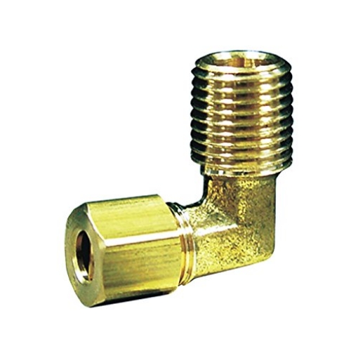 Picture of JMF COMPANY 4503652 JMF 5/16 in. Dia. x 1/8 in. Dia. Compression To MPT To Compression Yellow Brass Elbow (PK-5-EA)