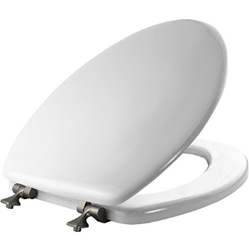 Picture of MAYFAIR BY BEMIS 144BN-000 MAYFAIR 1844BNA 000 Toilet Seat with Brushed Nickel Hinges will Never Come Loose, ELONGATE, White - Brushed Nickel (EA)