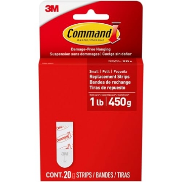 Picture of 3M 17022-20ESF Command Small Refill Adhesive Strips, Damage-Free Hanging, Removable Wall Adhesive for Indoor Hooks, No-Tools Installation, 20 White Strips (EA)