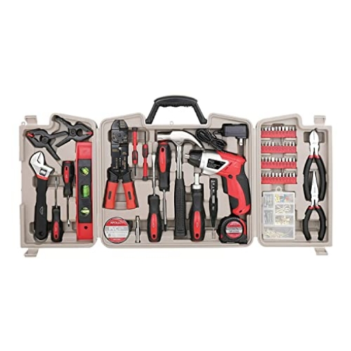 Picture of APOLLO TOOLS DT0739 Apollo Tools 161 Piece Complete Household Tool Set with 3.6 Volt Lithium-Ion Cordless Screwdriver and Most Needed Hand Tools Selection for Boats, Vehicle and Garage - Red - DT0739 (EA)