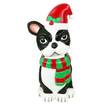 Picture of Alpine Dairy, Inc. LAJ120 Alpine Corporation LAJ120 24" Tall French Bulldog with Santa Hat and LED Lights – Lighted Christmas Holiday Dog Decoration for Indoor and Outdoor Display (EA)