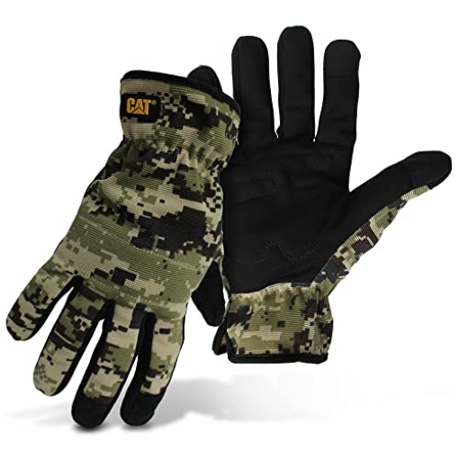 Picture of CAT CAT012270L Cat® CAT012270 Touchscreen Compatible Padded Palm Gloves – Large, Spandex Back Gloves w/ Digital Camo Design, Padded Knuckle, Shirred Elastic Wrist (EA)