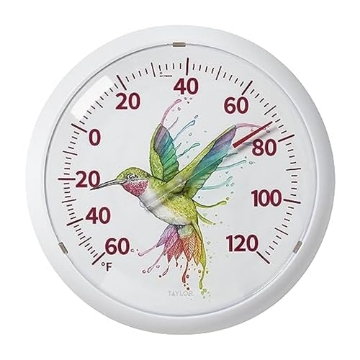 Picture of TAYLOR PRECISION PRODUCTS 5307058 Taylor Watercolor Series Rainbow Hummingbird Indoor Outdoor Dial Thermometer, Home Decor for Patio, Pool, or Garage, 13.25inch, White Bezel (PK-4-EA)