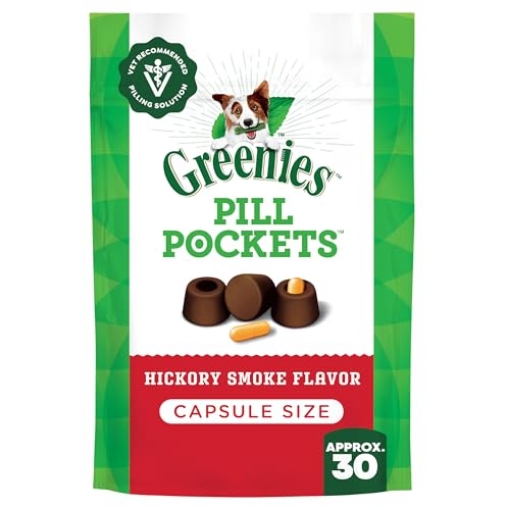 Picture of GREENIES 101071 Greenies Pill Pockets for Dogs Large Size, Soft Dog Treats, Hickory Smoke Flavor, 7.9 oz. Pouch (30 Treats) (EA)