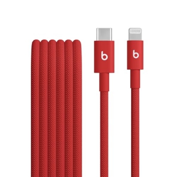 Picture of Beats MFEH4LL/A Beats USB-C to Lightning Woven Cable Fast Charging Durable/Tangle-Free Compatible Charger for Apple Devices with Lightning Ports (1.5 m, 5 ft) - Rapid Red (EA)