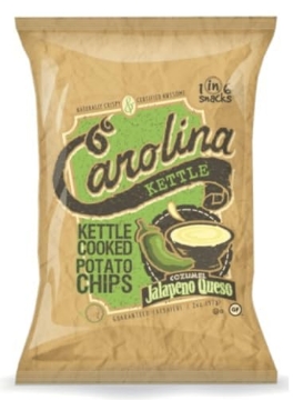 Picture of 1 IN 6 SNACKS LLC 10636 Carolina Kettle - Cozumel Jalapeño Queso Kettle Cooked Potato Kettle Chips - Spicy Pepper with Mexican Cheese chips. Gluten Free Snacks. (Case of 14 x 5 oz. Bags) (PK-14-EA)