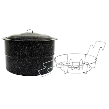 Picture of GRANITE WARE 319802 Granite Ware Water Bath Canner with Collapsible Jar Rack, 33 Quarts - Durable Enamel Steel Pot for Efficient Canning & Cooking, Non-Stick Surface - Safe for Gas & Electric Stovetops (Speckled Black) (PK-2-EA)