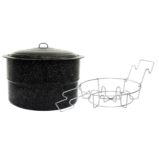 Picture of GRANITE WARE 319802 Granite Ware Water Bath Canner with Collapsible Jar Rack, 33 Quarts - Durable Enamel Steel Pot for Efficient Canning & Cooking, Non-Stick Surface - Safe for Gas & Electric Stovetops (Speckled Black) (PK-2-EA)